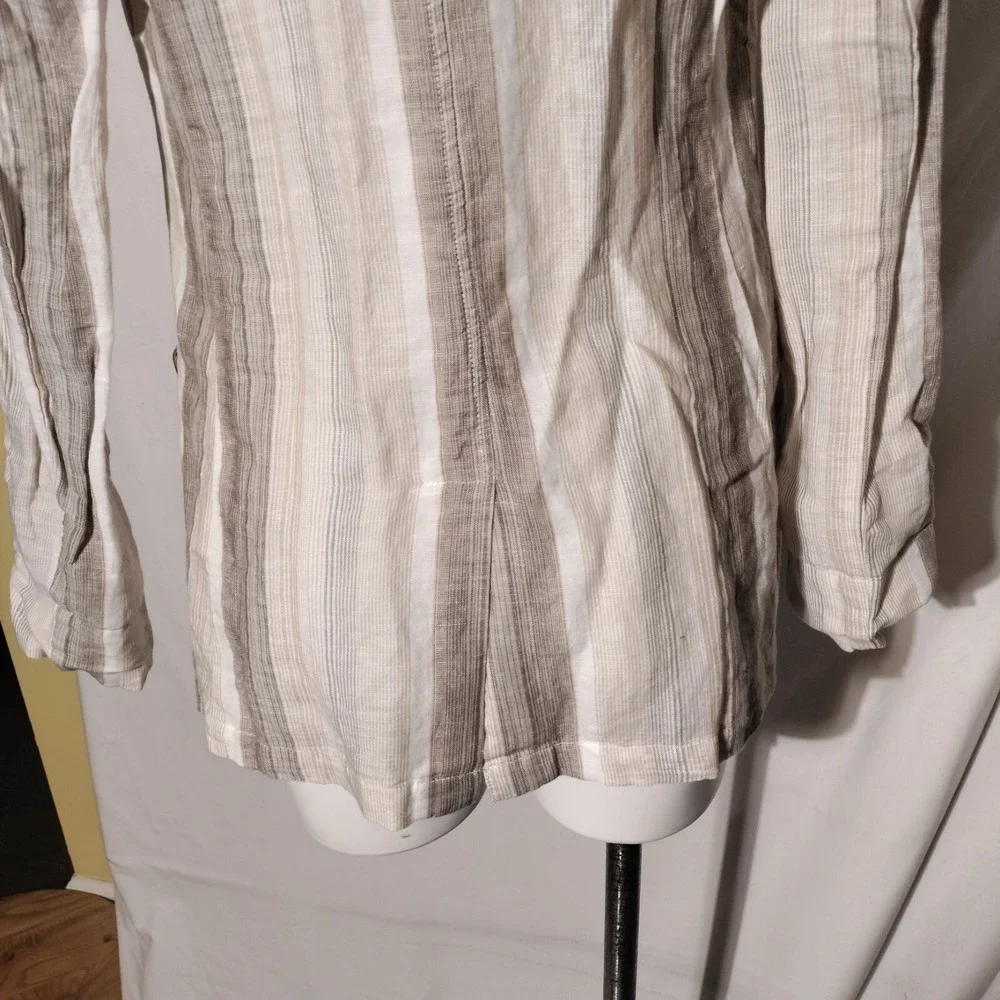 Charlie B Blazer Sz XS Striped Open Front Roll Tab Shirt Blazer‎ Linen Blend NWT